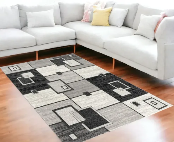 6.5' x 9.3' Abstract Dhurrie Polypropylene Area Rug - Gray
