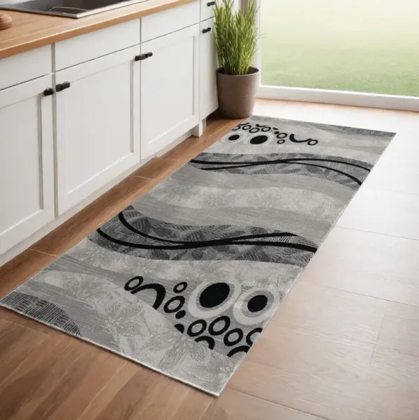 8' Abstract Power Loom Runner Rug - Gray