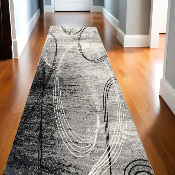 13' Abstract Shag Power Loom Runner Rug - Gray And Black