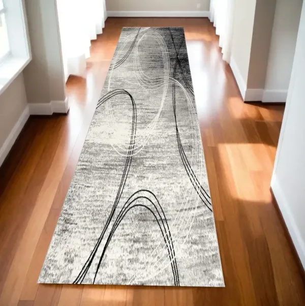 15' x 2.3' Abstract Dhurrie Polypropylene Runner Rug - Gray