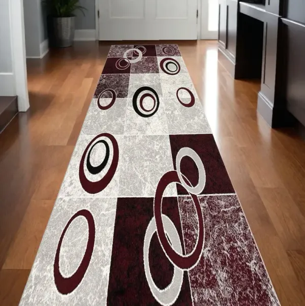 10' x 2.7' Abstract Dhurrie Runner Rug - Red