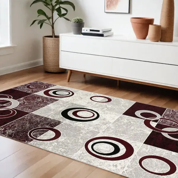 8' x 10' Abstract Dhurrie Area Rug - Red