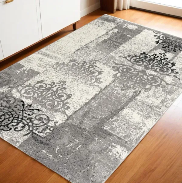 4' x 6' Damask Dhurrie Area Rug - Gray