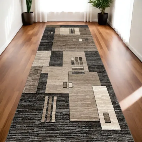13' Runner Abstract Dhurrie Runner Rug - Beige