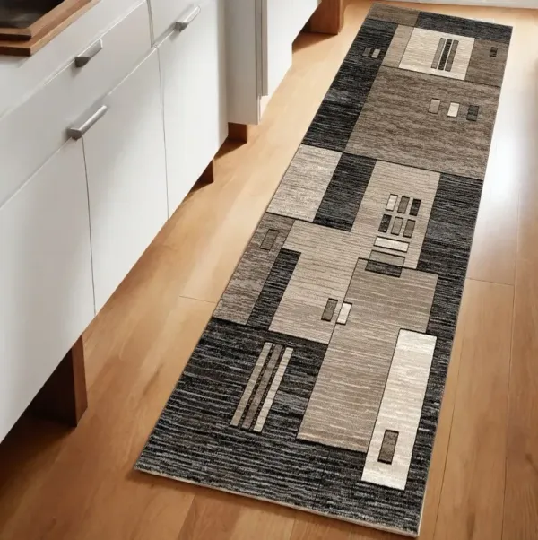 8' Abstract Power Loom Runner Rug - Beige