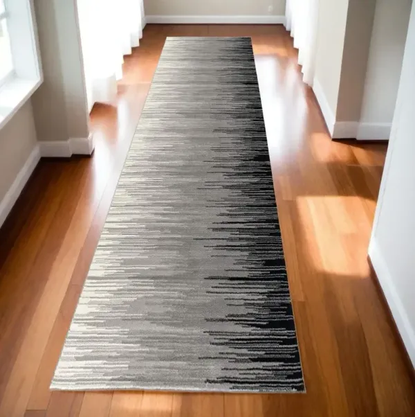 13' Abstract Power Loom Runner Rug - Black And Gray