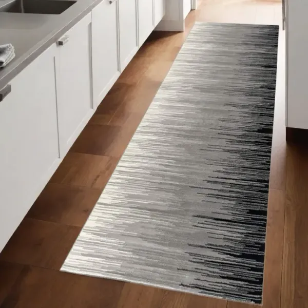 8' Striped Power Loom Runner Rug - Black