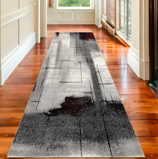 15' x 2.3' Abstract Dhurrie Runner Rug - Gray