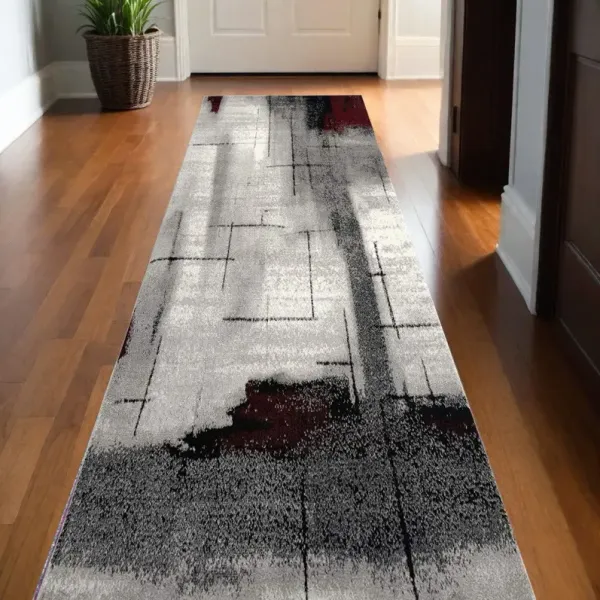 20' x 2.3' Abstract Dhurrie Runner Rug - Gray And Beige