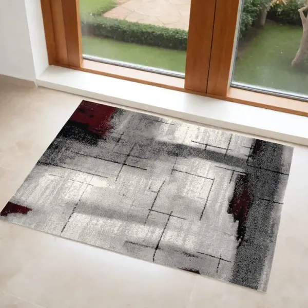 3' x 5' Abstract Area Rug - Gray And Burgundy