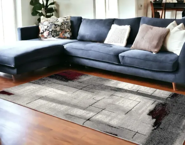 7' x 9' Abstract Area Rug - Gray And Burgundy