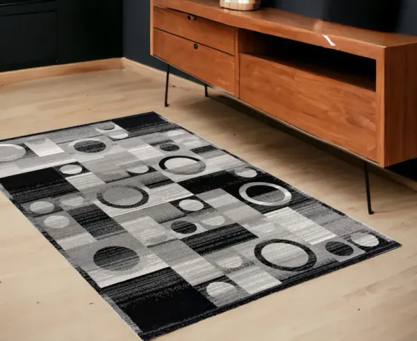 4' x 6' Area Rug - Gray Blocks And Rings