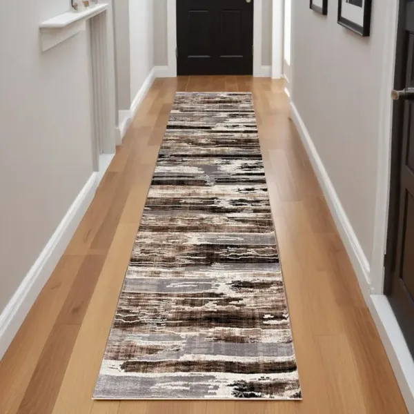 15' Striped Dhurrie Runner Rug - Beige