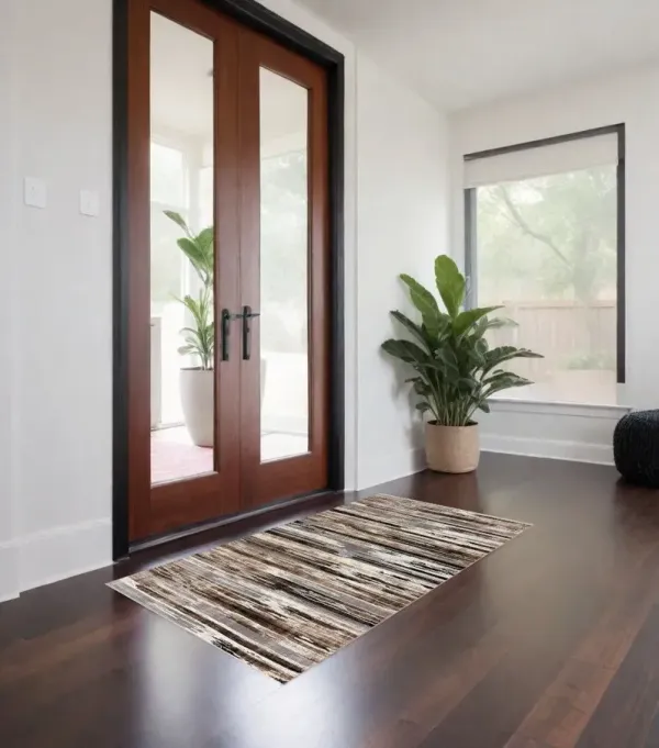 2' x 4' Striped Dhurrie Area Rug - Beige