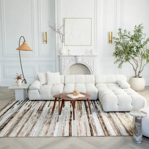 4' x 6' Abstract Distressed Area Rug - Gray And Brown