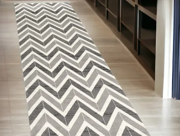 13' Runner Chevron Dhurrie Runner Rug - Gray