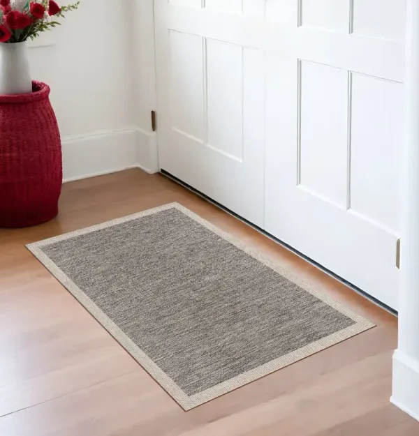 3' x 5' Abstract Power Loom Distressed Area Rug - Beige And Gray