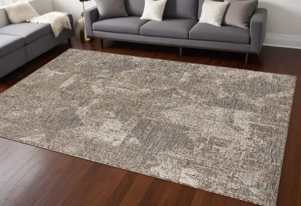 8' x 10' Abstract Polypropylene Area Rug - Gray And Ivory