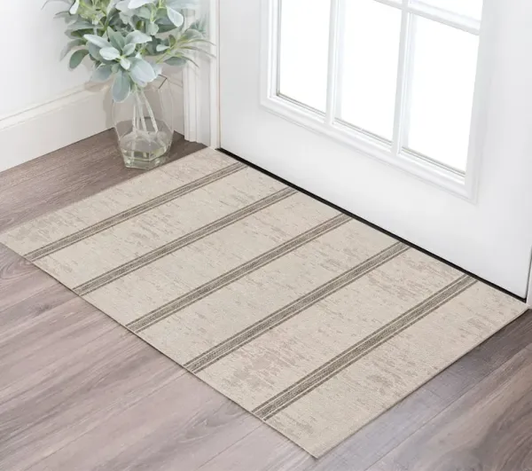 3' x 5' Striped Power Loom Area Rug - Ivory And Gray