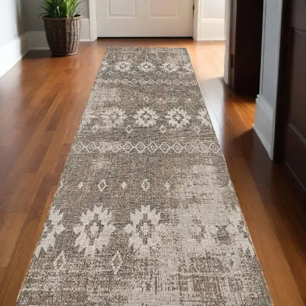 20' Runner Ikat Runner Rug - Gray And Ivory