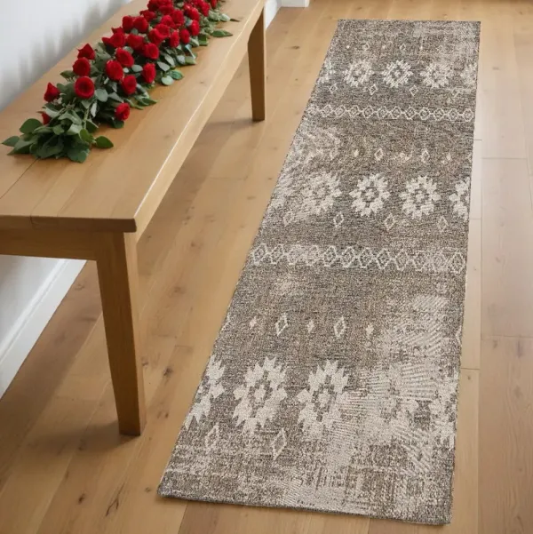 8' Runner Ikat Runner Rug - Gray And Ivory