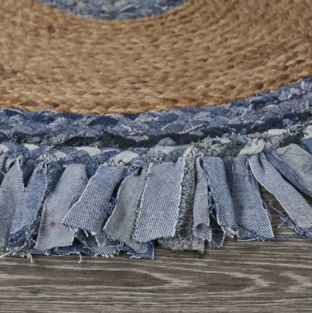 Jute Fringed Round Rug - Denim And Natural