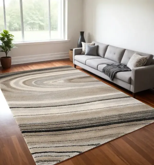 7' x 10' Abstract Marble Area Rug - Cream And Tan