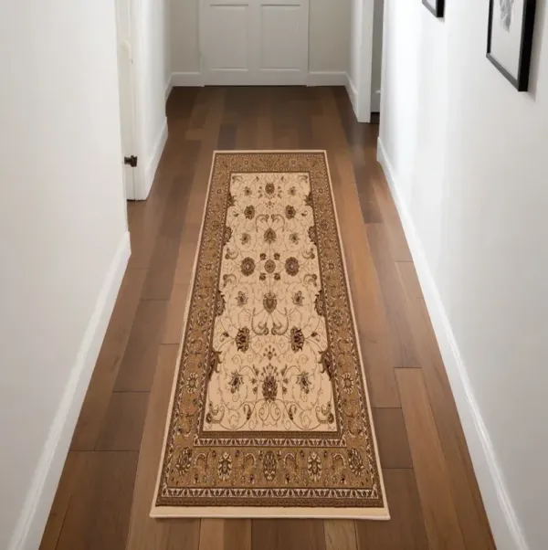 8' x 2.7' Runner Oriental Power Loom Runner Rug - Ivory And Beige