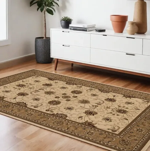 4' x 6' Oriental Power Loom Area Rug - Beige And Ivory
