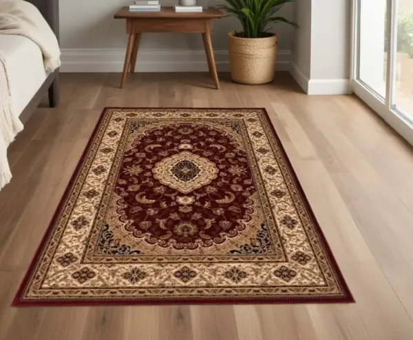 4' x 6' Floral Medallion Power Loom Area Rug - Red And Beige
