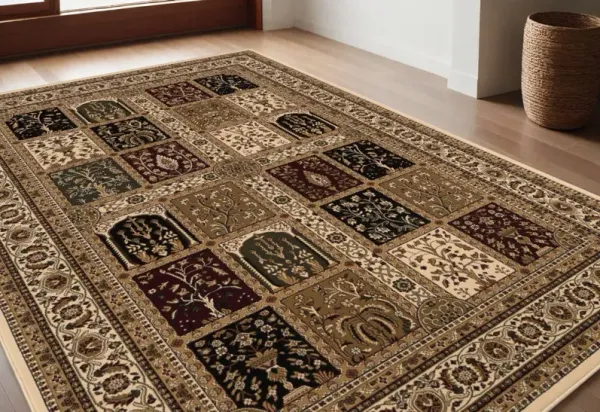 5.3' x 7.4' Oriental Power Loom Area Rug - Beige And Black