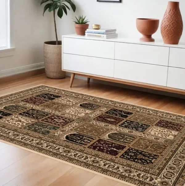 6.5' x 9.3' Oriental Power Loom Area Rug - Beige And Black