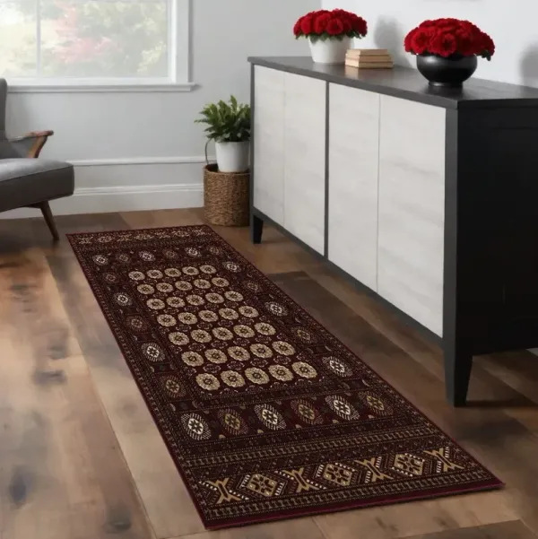 8' Runner Floral Medallion Power Loom Runner Rug - Red And Ivory