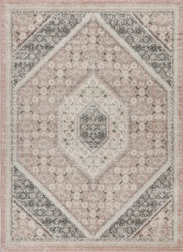 8' x 10' Traditional Area Rug - Gray And Soft Pink