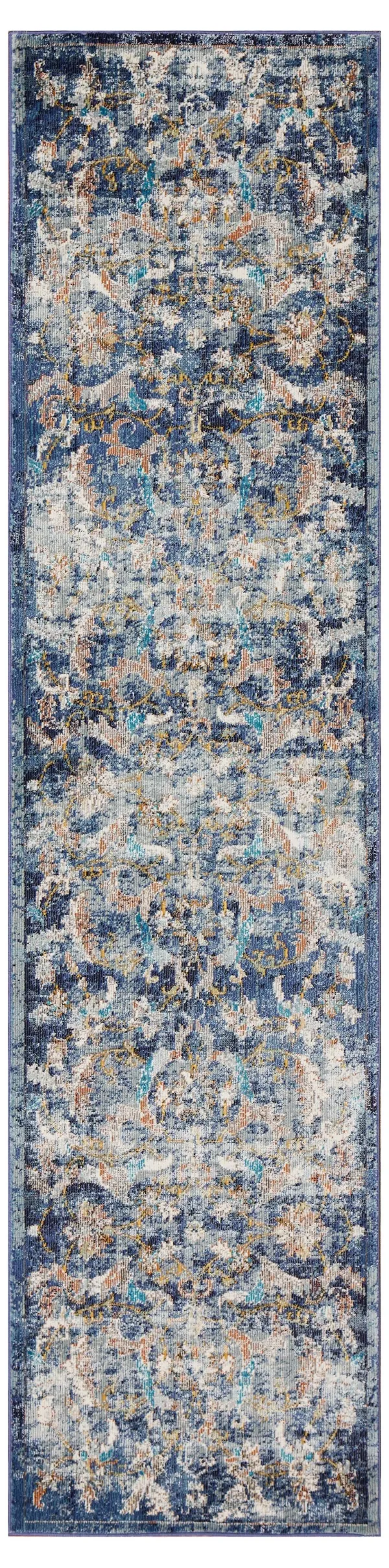 2' x 9' Jacobean Pattern Runner Rug - Blue And White