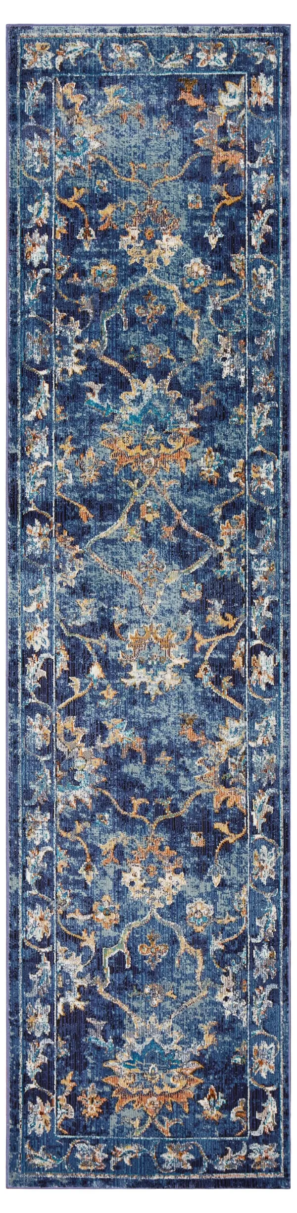 2' x 9' Jacobean Runner Rug - Blue And Gold