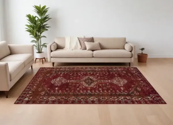 8' x 10' Traditional Area Rug - Deep Red