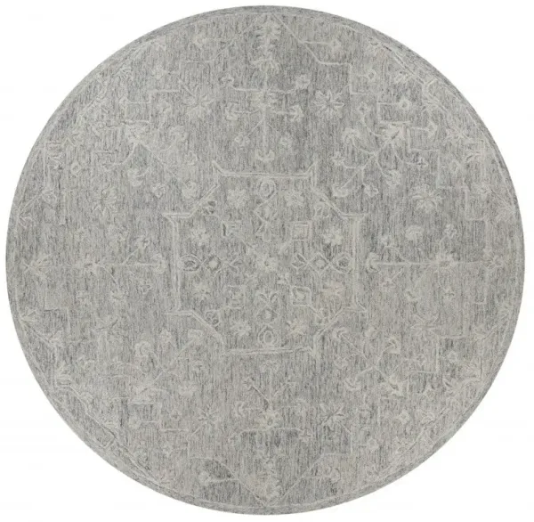 8' Round Floral Finesse Area Rug - Gray