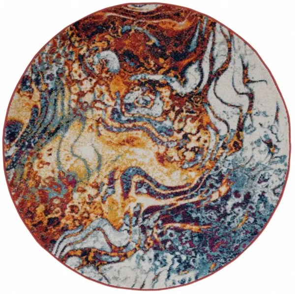 4' Round Collision Area Rug - Brown And Blue