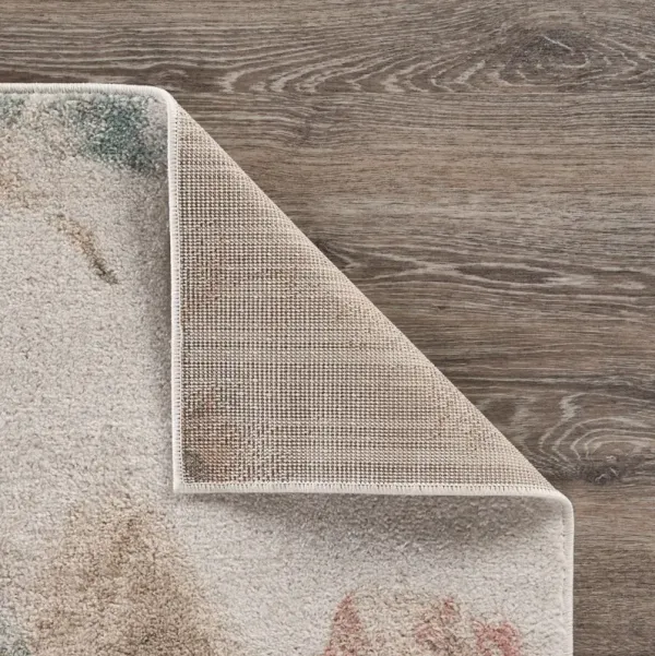 8' x 10' Soft Floral Artwork Area Rug - Ivory