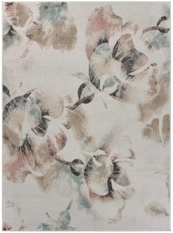5' x 7' Soft Floral Artwork Area Rug - Ivory