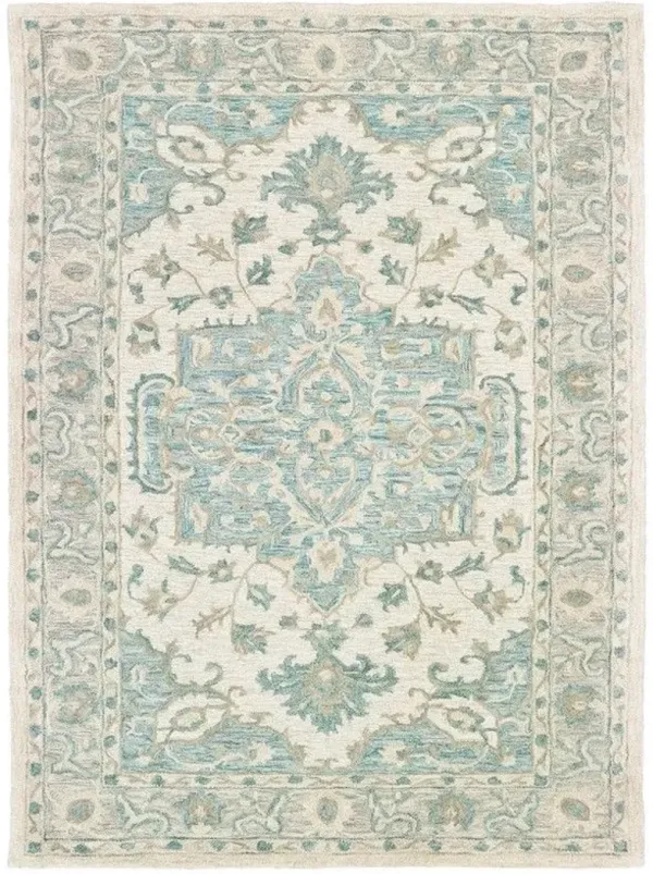5' x 8' Medallion Area Rug - Turquoise And Cream