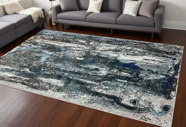 8' x 10' Abstract Marble Area Rug - Shades Of Blue And Gray