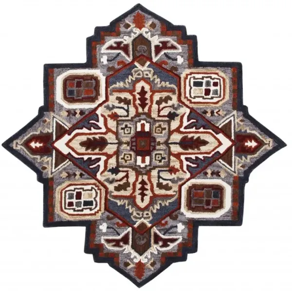 7' Medallion Area Rug - Maroon And Gray