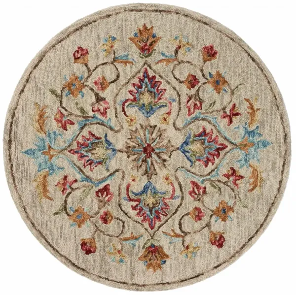 4' Round Floral Medallion Area Rug - Beige