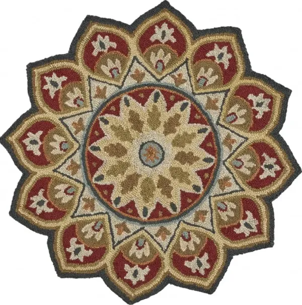 6' Round Wool Hand Tufted Area Rug - Red