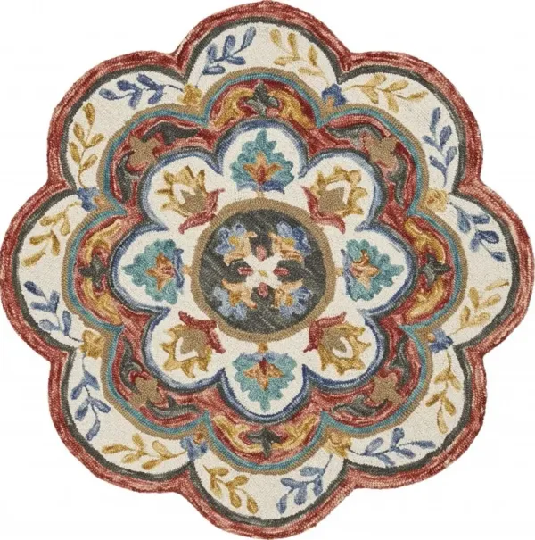 4' Round Layered Petals Area Rug - Red