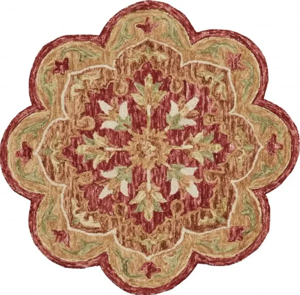 4' Round Scalloped Edge Area Rug - Rustic Red
