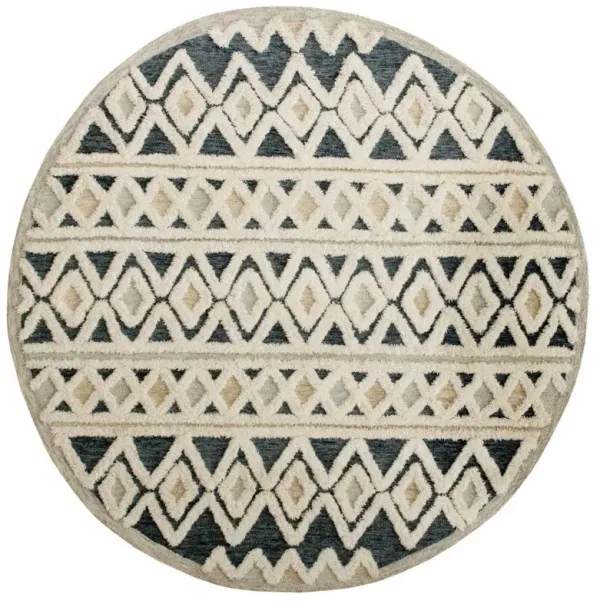 4' Round Stripe Diamond Area Rug - Blue And Cream