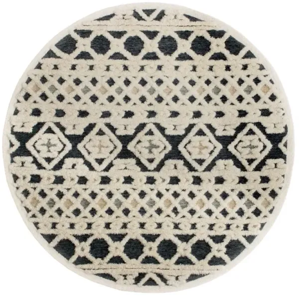 6' Round Wool Hand Tufted Area Rug - Blue And Ivory